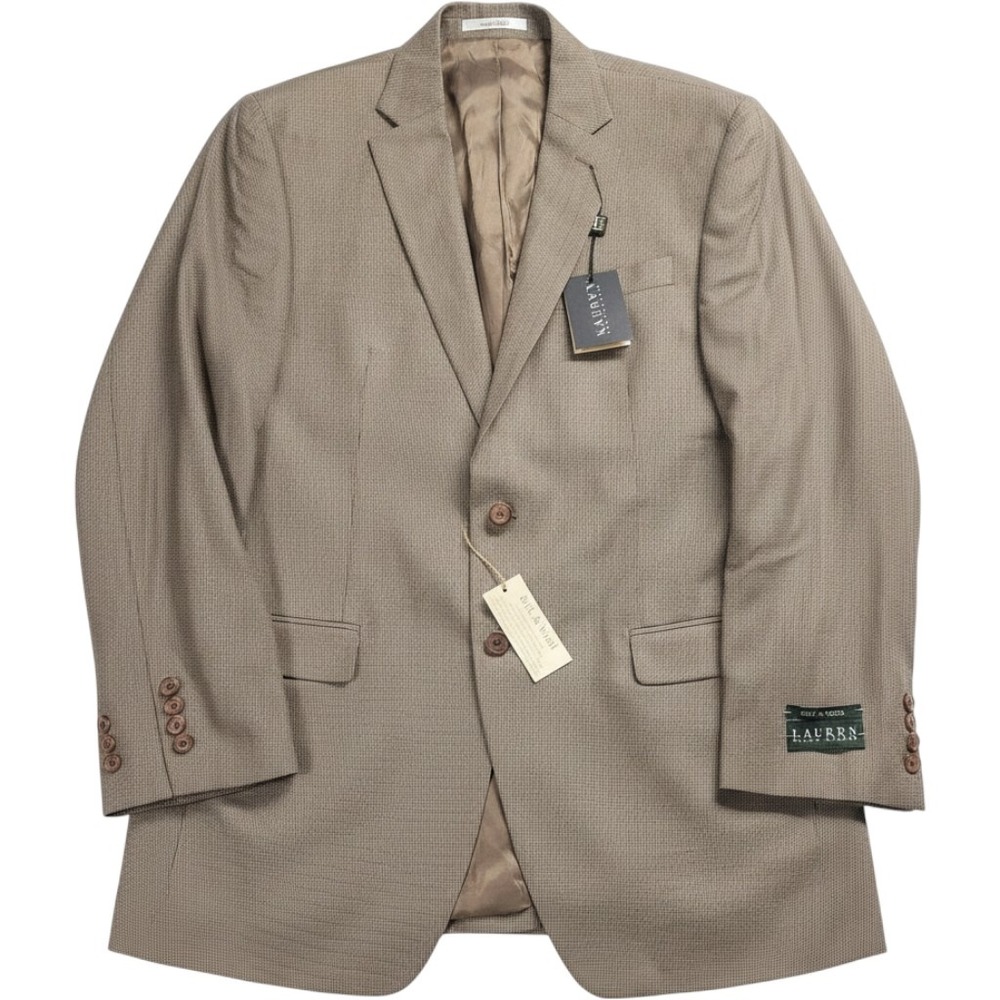 Lauren Ralph Lauren Mens Silk Wool Blend Sport Coat Blazer Tan Brown Houndstooth